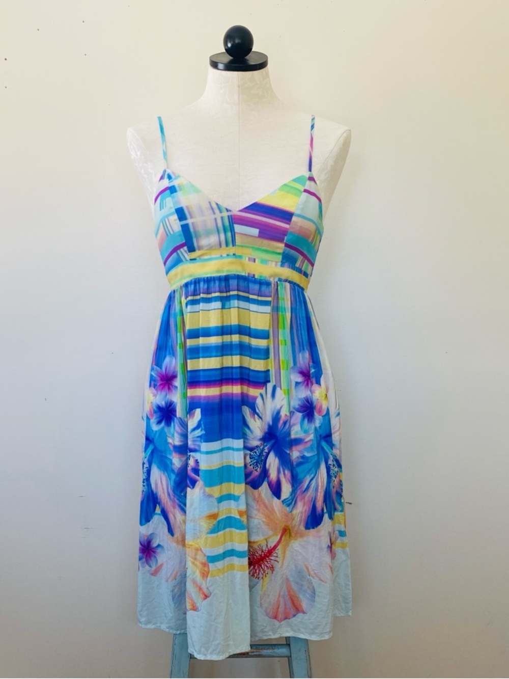 Amanda Uprichard 100% Silk Mixed Print Empire Midi Dress – Size S Small